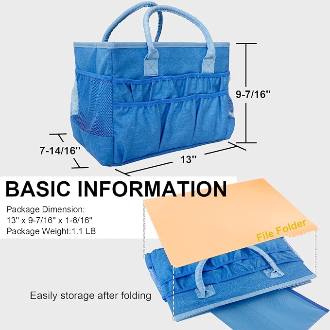Cupohus Craft Organizer Tote Bag – Craft Caddy with 2 Mesh Side Pockets & Front Elastic Pockets, Foldable Large Capacity Supply Storage Bag for Sewing, Knitting, Painting, and Travel (Blue) - Image 7