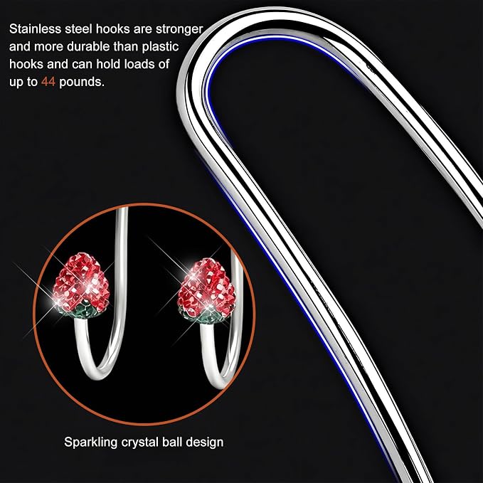 2 PCS Car Headrest Hooks Decorations, Bling Strawberry-Shaped Auto Backseat Hangers, Stainless Steel Purse Hook Diamond Seat Back Storage Holder for Most Cars Trucks SUVs (Red) - Image 5
