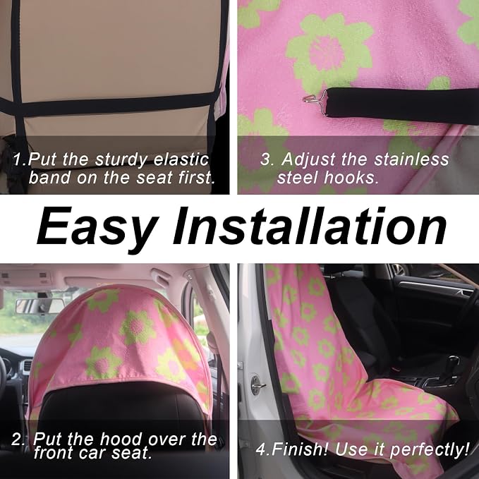 Sweat Towel Car Seat Cover Protector Front Seats for Gym Workout, Running, Swimming, Beach and Hiking, Waterproof Universal Seat Cover for Car, Trucks, Van & SUV (2, Pink Flower, Front) - Image 6