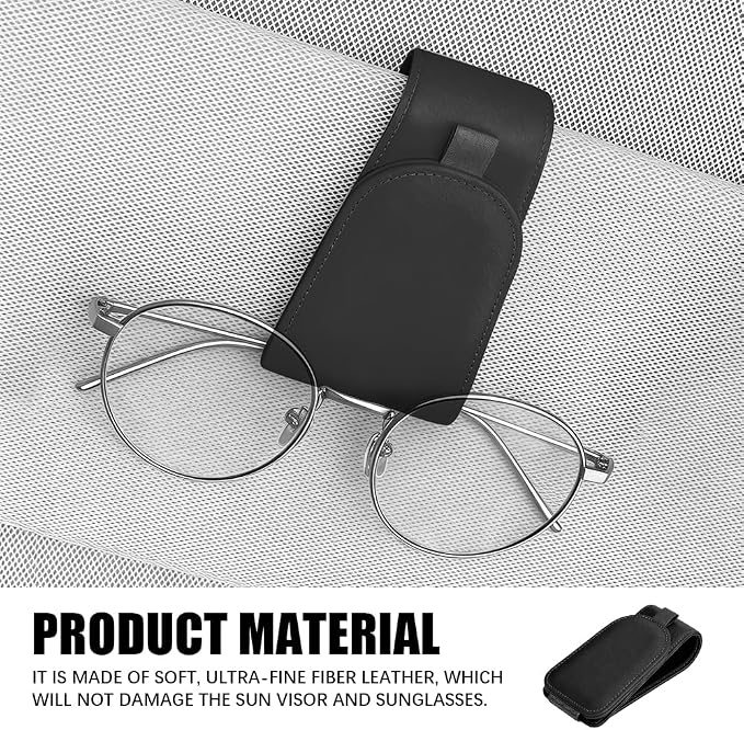2PCS Sunglass Holder for Car Visor, Visor Sunglasses Holder Clip, Magnetic Leather Eyeglass Hanger Clip for Car, Auto Accessories Eyeglass and Ticket Card Storage Mount for Vehicles (Black) - Image 5