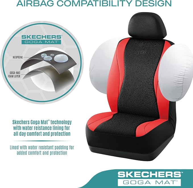 Skechers Car Seat Covers,Leather Seat Covers with GOGA Mat Technology,Waterproof Car Seat Covers Full Sets,Airbag Compatible,Comfort Universal Fit for Most Cars,Vans,Trucks,SUVs,Red - Image 5