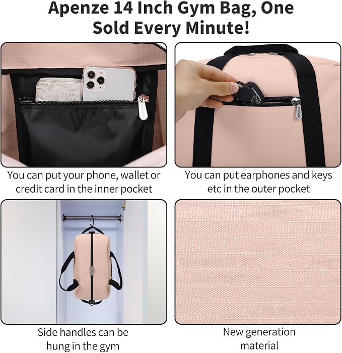 Apenze Small Gym Bag 14 inch lightweight Carry On Mini Duffel Bag for Travel Sport - Pink - Image 5