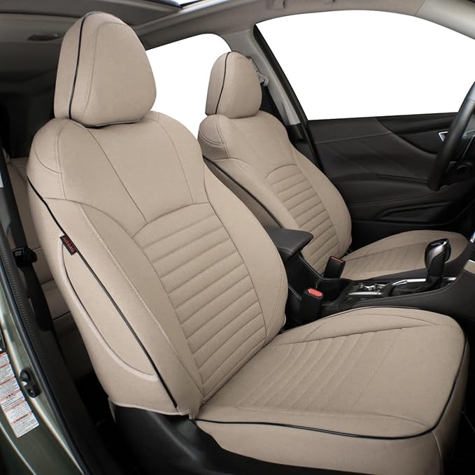 EKR Car Seat Covers for Subaru Crosstrek 2024-2025(NO Base),Full Set | Custom Fit for Subaru Crosstrek & Hybrid 2024 2025 Premium/Sport/Limited/Wilderness(Rear W/ Armrest),Faux Leather(Beige) by EKR