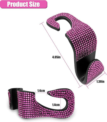 OSIFIT 2PCS Car Seat Hooks, Bling Car Rhinestone Headrest Hooks, Universal Bling Car Interior Accessories, for Handbag, Clothes, Purse, Water Bottle (Pink) - Image 2