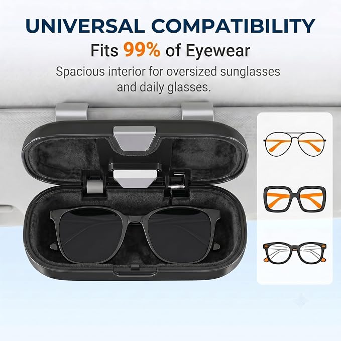Sunglass Holder for Car Visor Clip, Sunglasses Case for Car Sun Visor Glasses Storage Box, Vehicle Visor Accessories Sun Glasses Holder, Universal for Most Cars (Black) - Image 5