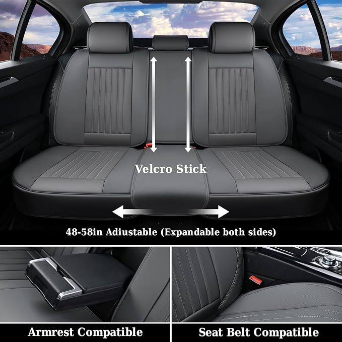 Coverado Car Seat Covers Full Set, Gray Car Seat Cover, Seat Covers for Cars, Waterproof Car Seat Protector, 5 Pieces Nappa Car Seat Cushion, Car Seat Covers Front Seats and Back Fit for Most Cars - Image 7
