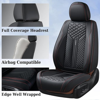 Coverado Car Seat Covers Full Set, 5 Seats Leather Seat Covers for Cars, Waterproof Front and Rear Car Seat Protectors Cushions Universal Fit Most Vehicles (Black) - Image 5