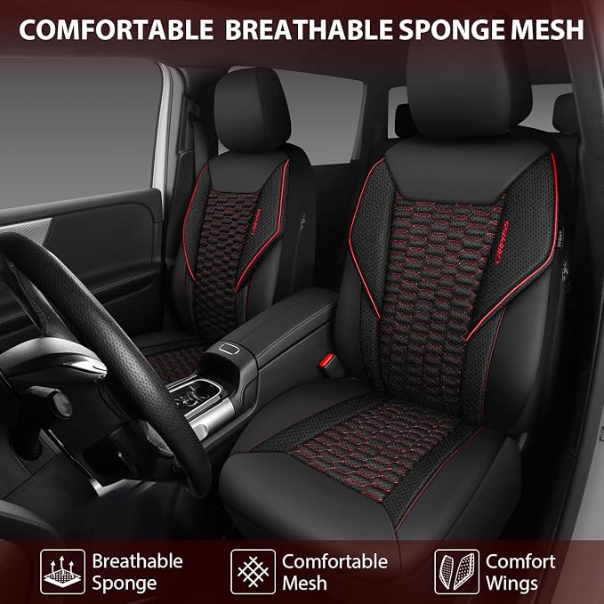 CAR PASS 3D Foam Mesh Leather Car Seat Covers Front Seats, Air Cool Mesh Front Seat Covers for Car, Universal Fit for SUV Truck Sedan Automotive, Armrest Airbag Compatible,Black and Red - Image 8