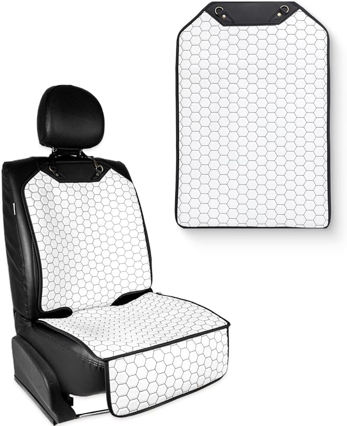 Set Seat Back Organizer & Car Seat Protector Hexy Waterproof & Non-Slip Protector for Child Car Cushion for Leather and Fabric Seats (White Set 2) by OwleysCarAccessories