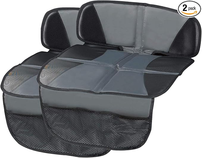 Kaiphy Car Seat Protector - Seat Protection Mat - Thick Padding - Durable, Waterproof Fabric, Leather Reinforced Corners & 3 Pockets for Handy Storage (2 Pack) Gray by Kaiphy