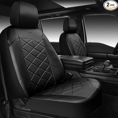CAR PASS Memory Foam Leather Front Seat Covers, Perforated Nappa Leather Car Seat Covers Front Seats, Universal Fit for Cars, SUV, Trucks, Luxury Comfort Breathable, Thick 3D Foam Leather All Black by CARPASS