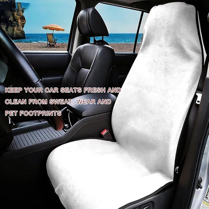 Car Towel Seat Cover, Waterproof Non-Slip Front Seat Protector for Post Gym Workout Beach Hiking, Sweatproof Washable Bucket Seat Protective Cover for Car SUV Truck Sedan (White) - Image 4
