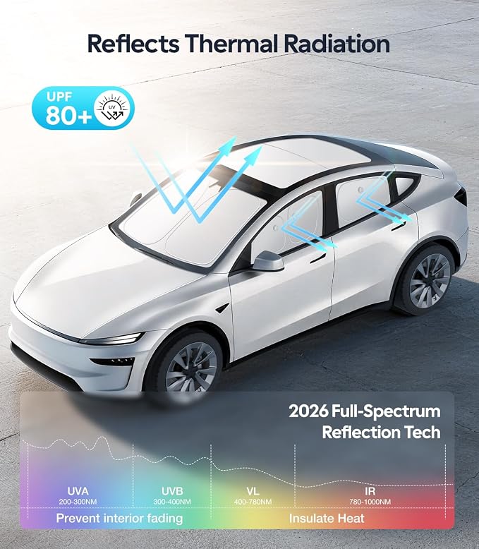Wigoo 2026 8PC Full Set Window Sunshade for Tesla Model Y Juniper 2025-2026 | 7-Layer Cooler & Blacker, Ice-Crystal Tech, Full Set Shades With Windshield for Sun Block, Camping Accessories - Image 4