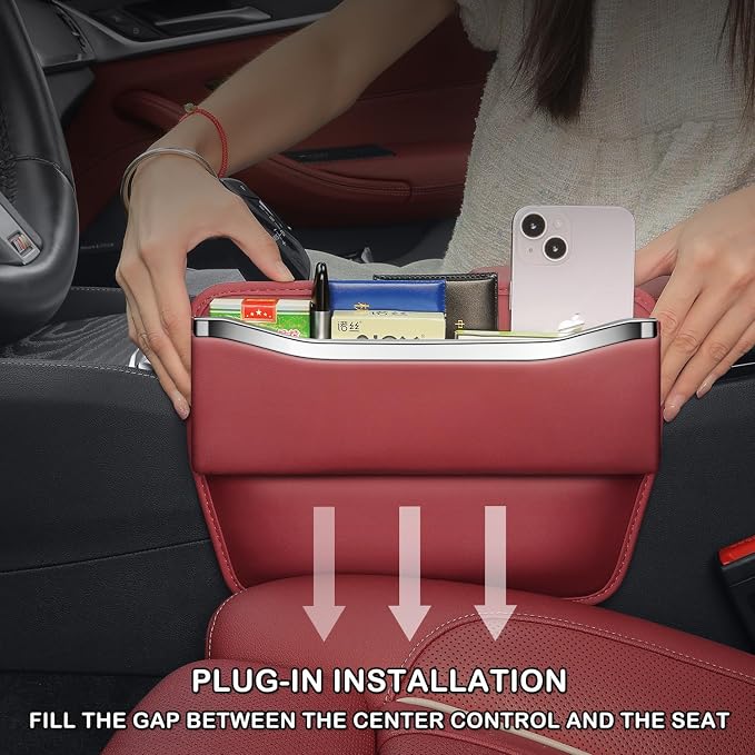 HOLDCY Car Seat Gap Filler Organizer - Leather Console Side Pocket Seat Storage - Stylish and Practical Car Accessories for Cars,SUV,Truck (Red - 2 Pack) - Image 5