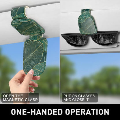 Sunglasses Holder for Car Visor, Magnetic Leather Car Sunglass Holder, Car Sun Visor Glasses Hanger Clip, Car Interior Accessories for Women Men, Fits All Size Eyeglasses - Image 6