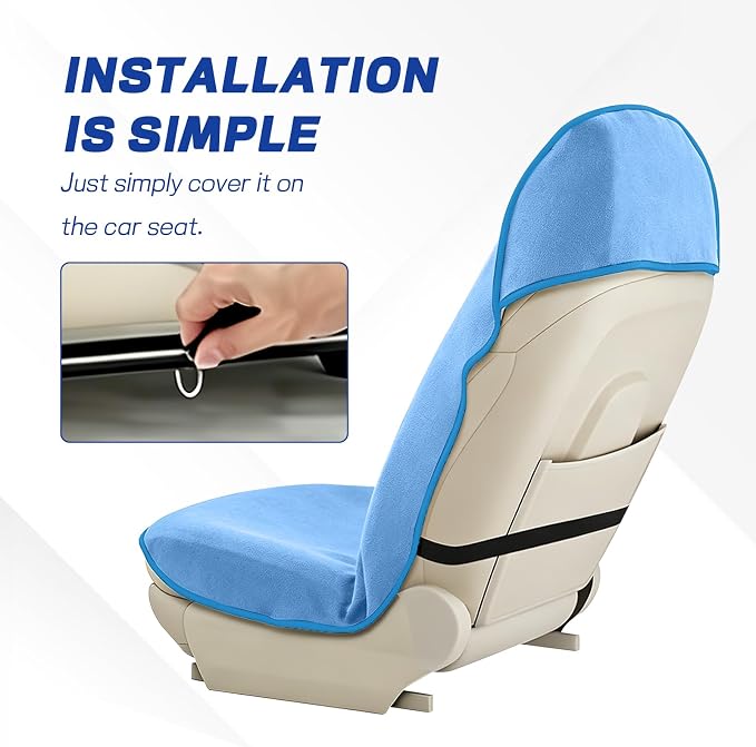 Waterproof Car Towel Seat Cover, Sweating Non Slip Car Seat Cover Protector for Gym Workout, Running, Swimming, Beach and Hiking, Machine Washable, Universal Fit for Front Seats (Light Blue) - Image 4