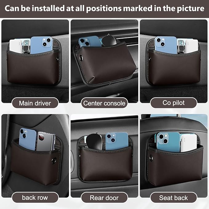 Car Seat Side Storage Pocket, Small Car Seat Organizers PU Leather Car Console Organizer Pocket Multifunctional Console Side Organizer Bag for Phone, Keys, Sunglass, Wallet (1Pack, Brown) - Image 4