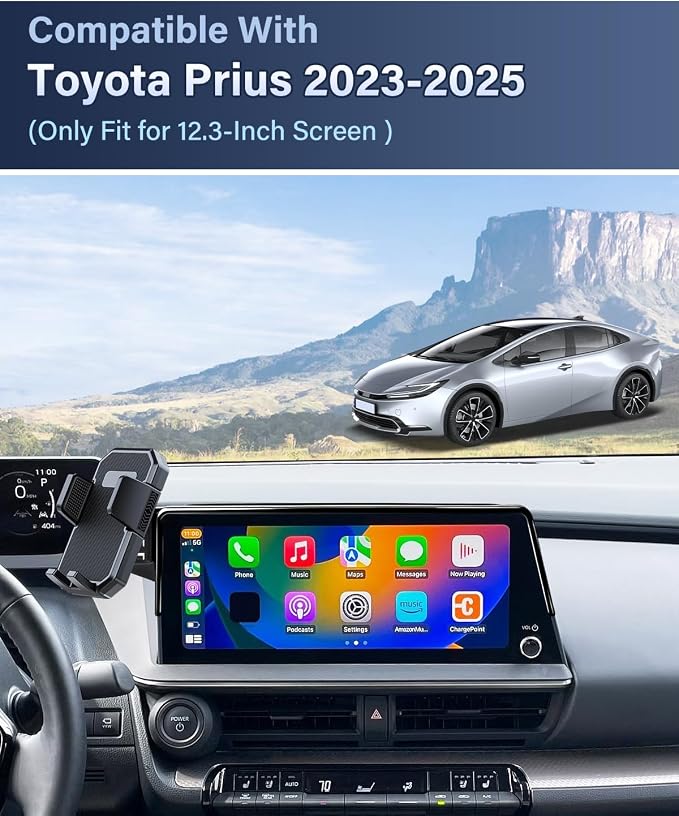 PZK Car Phone Holder for Toyota Prius 2023-2025 2026 Accessories 12.3-Inch | Auto Lock Car Phone Mount Fixed Clip 360° Rotation Hands-Free with Sunglasses Storage Box Universal Fit for 4-7'' Phones Case - Image 2