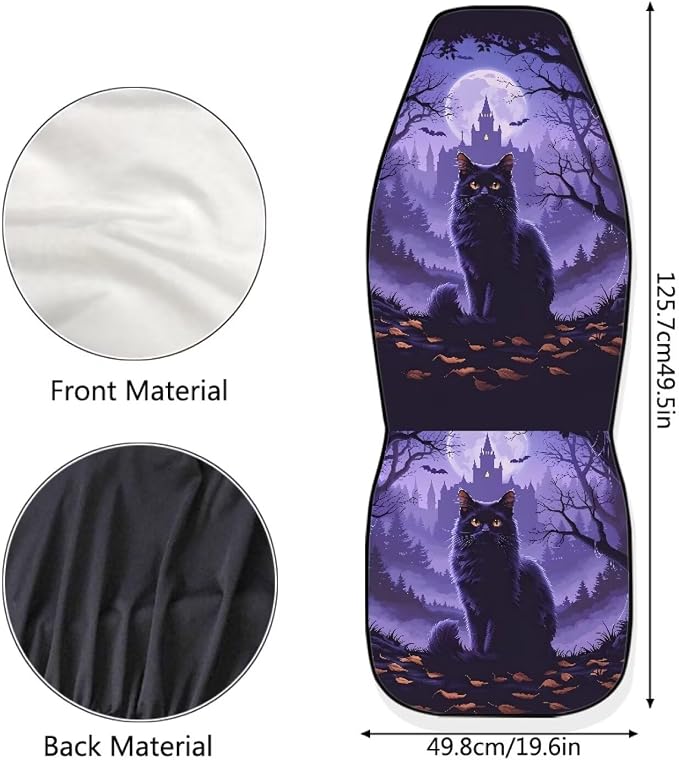 Halloween Black Cat Moon Car Seat Covers Front Seat Protector | Gothic Purple Night Print Car Accessories Automotive Seat Covers, Universal Automotive Interior Decor for Sedan Truck SUV - Image 5