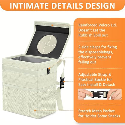 Vankor Car Trash Can with Lid Leak Proof Car Accessories for Women | 2.2 Gallon Cute Hanging Car Trash Bin for Men Car Truck Vehicle Sedan Interior Automotive Garbage Cans, Beige Quilted - Image 4