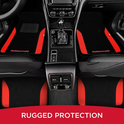 Rubbermaid Car Mats, Carpeted Floor Car Mat with Faux Leather & Built-in Heel Pad, Two-Tone Car Rug Floor Mats, Stylish Carpeted Floor Mats for Cars, Trucks & SUVs Red Color - Image 7