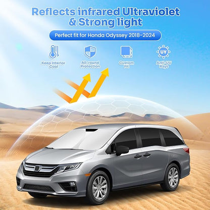 Canvcle Window Shades for 2018-2025 2026 Honda Odyssey Accessories Windshield Sun Shade Side Rear Window Cover Sunshade Sun Visor Shield Privacy Protection for Camping Keep Vehicle Cool Black 8PCS - Image 2