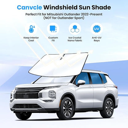 Canvcle Windshield Sun Shade for Mitsubishi Outlander 2022-2025 2026 (NOT for Outlander Sport) Upgraded Double-Layer Front Window Sunshade Cover Sun Protector Foldable Block UV Rays Keep Car Cool - Image 2