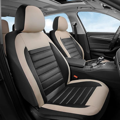 Coverado Car Seat Covers Front Seats, Luxury Leather Car Seat Covers, Automotive Mesh Seat Covers 2 Pack, Airbag-Compatible, Black Beige Seat Covers for SUV Sedan Truck by COVERADOAUTO