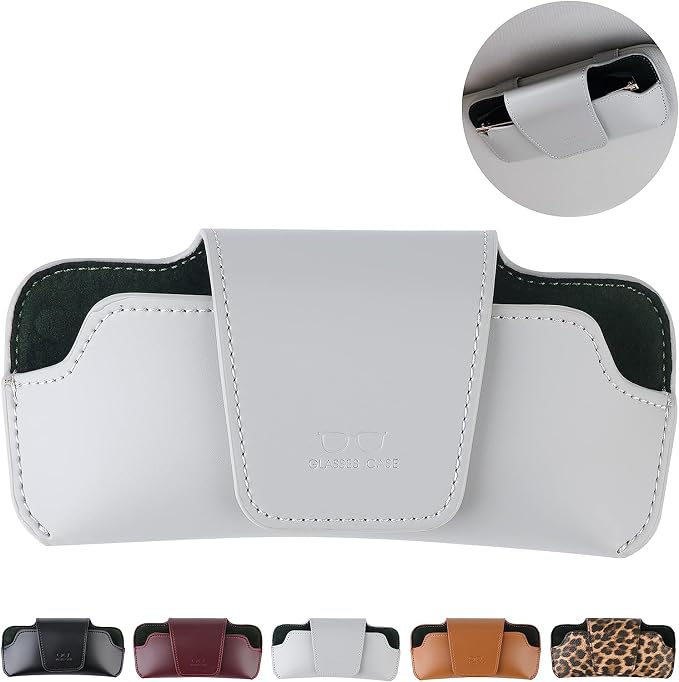 Sunglass Holder for Car Visor, Car Sunglasses Holder Leather, Eyeglasses Holder Glasses Storage Case Visor Accessories by Fashion