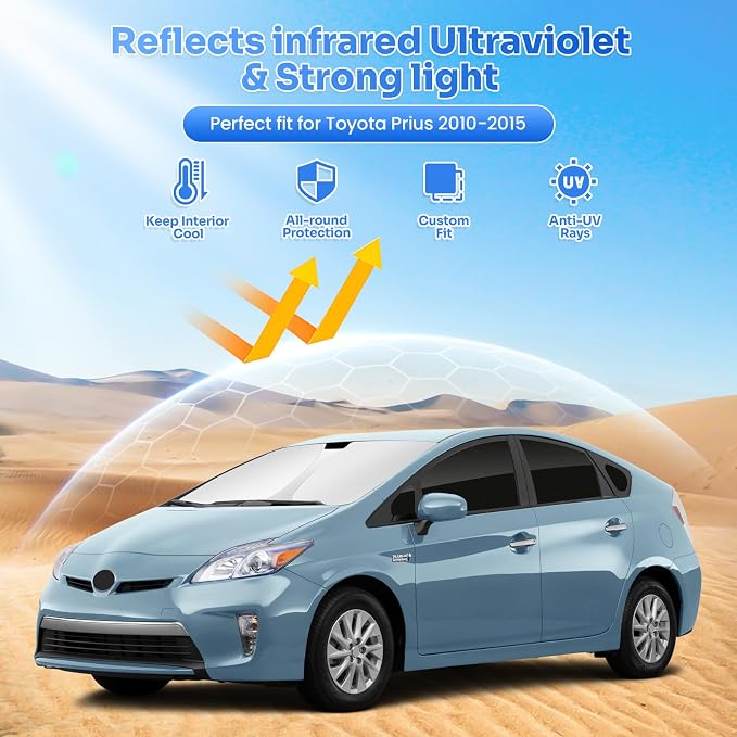 Canvcle Window Shades for 2010-2015 Toyota Prius Hatchback Accessories Windshield Sun Shade Side Rear Window Covers Sunshade Sun Visor Shield Privacy Protection for Camping Keep Car Cool Black 11PCS - Image 2