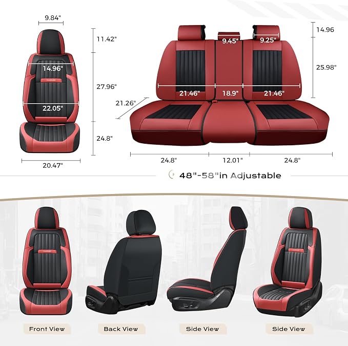 Coverado Car Seat Covers Front Seats, Seat Covers for Cars, Car Seat Protector, 2-Pack Car Seat Cushion Nappa Leather, Waterproof Seat Covers Carseat Cover Universal Fit for Most Cars(Red&Black) - Image 5