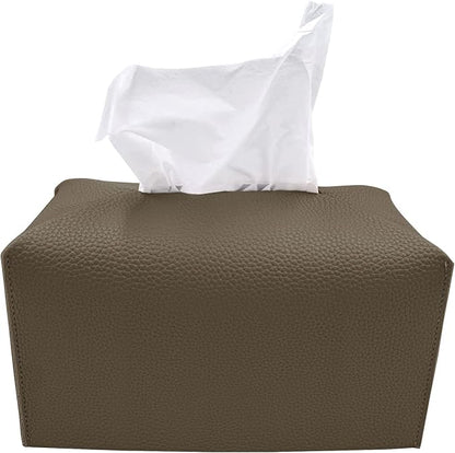 Carrotez Tissue Box Cover, [Refined] Modern PU Leather Rectangular Tissue Box Holder - Decorative Holder/Organizer for Bathroom Vanity Countertop, Night Stands, Office Desk 9.5"X5"X5" - Cocoa Brown by Carrotez