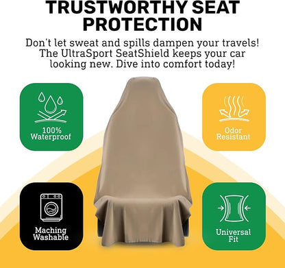 UltraSport Tan Front Seat Cover - Waterproof Car Seat Protector, Universal Fit, Washable, Soft Microfiber, Anti-Stink, Comfortable, Easy to Install - Image 2