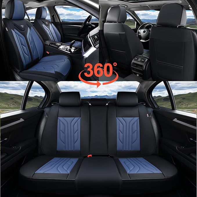 Coverado Seat Covers, Car Seat Covers Front Seats, Leather Seat Covers for Cars, Automotive Seat Covers Car Seat Protector Car Seat Cushion Universal Fit for Most Sedans SUV Pick-up Truck(Black&Blue) - Image 8