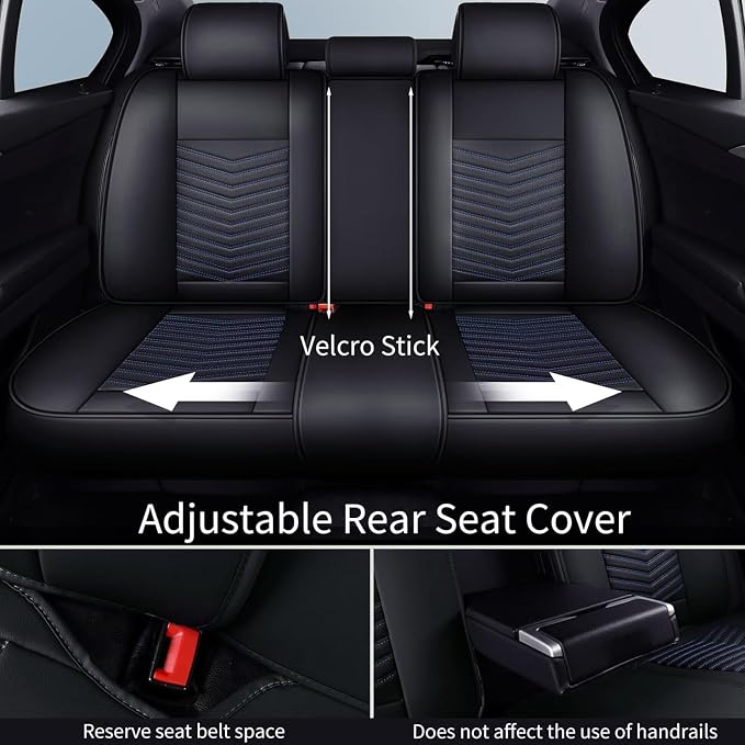 HChengkikz Car Seat Cover, Waterproof Faux Leather (Black + Blueline) | Easy Maintenance, Airbag Compatible, Universal Fit For Most SUVs Trucks Pick-ups Sedans - Image 3