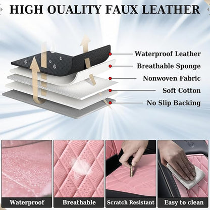 Coverado Leather Seat Covers, Car Seat Cover Front Seats, Waterproof Seat Covers, Luxury Faux Leather Car Seat Protectors, Black and Pink Car Seat Cover Universal Fit for Most Cars - Image 7