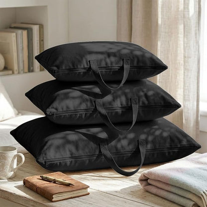2 Pack Travel Pillow and Blanket Bags, 100% Cotton Canvas Pillow Storage Bag with Handles, Heavy Duty Breathable Organizer for Bedding Linens, Pillow Bag for Traveling(2,Black,20"x30") - Image 3