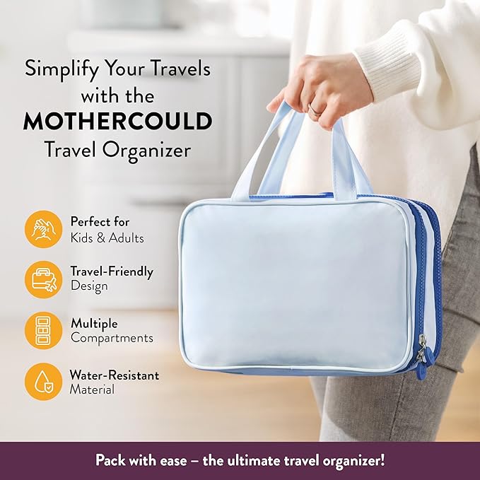 Kids Travel Organizer – Multi-Compartment, Water-Resistant Hanging Bag for Toys, Snacks, & Activities - Compact, Lightweight Design with Hook & Carry Handle - Perfect for Travel Use (Blue, Small) - Image 2