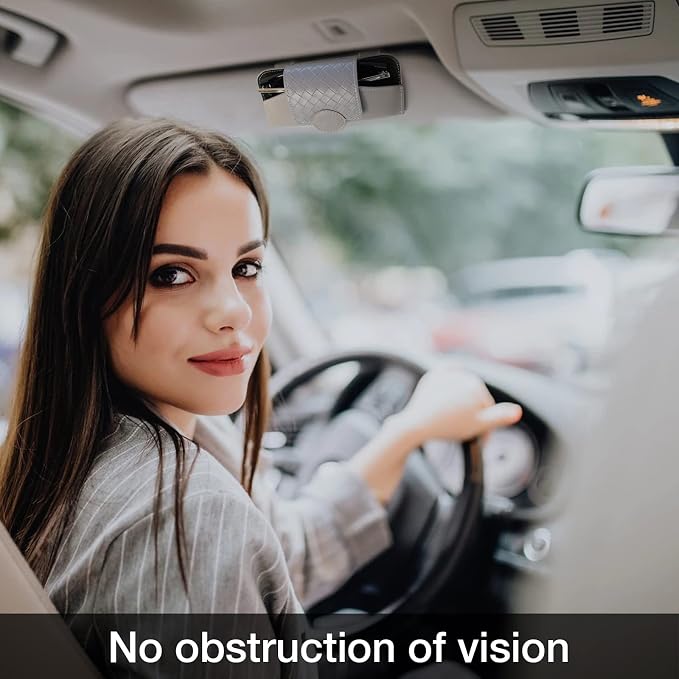KINIVA Sunglasses Holder for Car Visor Leather Glasses Case with Clips for Car Visor Automotive Interior Visor Accessories Apply to All Car Models (10 Grey) - Image 4