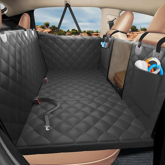 Hard Bottom Dog Car Seat Cover for Back Seat, with Egg Crate Foam | Backseat Extender, Dog Hammock for Cars, SUVs, Sedan, Holds 420lbs, Sturdy Oxford, Large Space, Soft Pet Car Bed, Waterproof by ROUWINNE