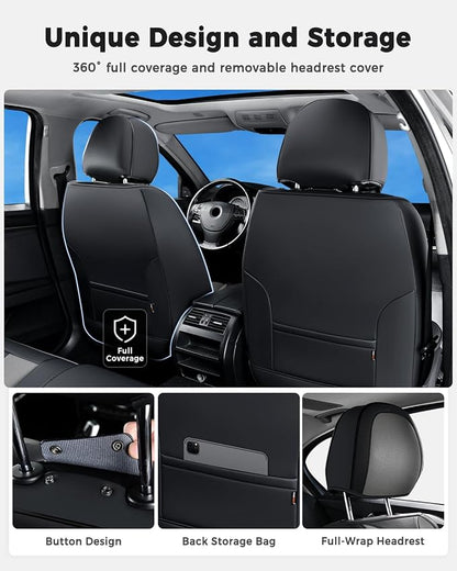 Huidasource Car Seat Covers Front Seats Luxury Nappa Leather, Front Seat Covers with Airbag, Front Storage Pocket, Lumbar Support, Cooling＆Heating, Universal Fit for Most Cars SUV Trucks, Black&Gray - Image 4