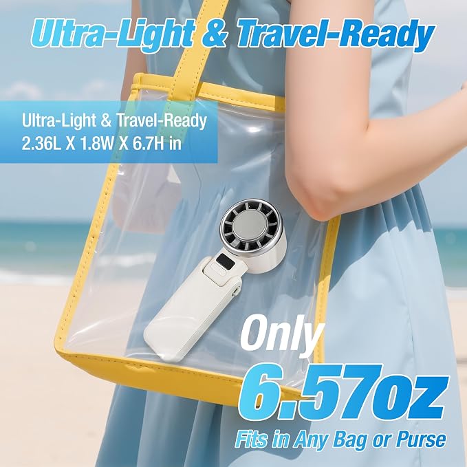 Portable Ice Cooling Handheld Turbo Fan, 100 Speeds, 4000mAh, Speed Display | 15,500 RPM brushless motor, USB-C charging, digital display, foldable desk mode and wearable neck use with included lanyard. - Image 5