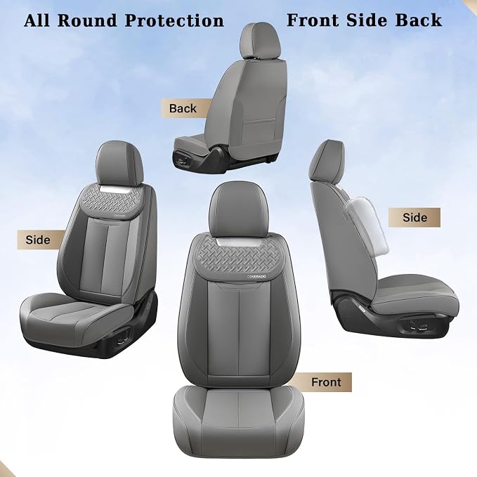 Coverado Car Seat Covers Front Seats, Luxury Nappa Leather Waterproof Seat Covers for Cars, Universal Front Seat Covers, Driver Seat Protector Automotive Interior Accessories Fit for Most Cars,(Gray) - Image 7