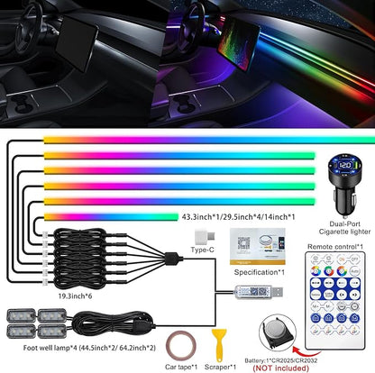 Dreamcolor Acrylic Interior Car LED Strip Light with USB/Type C/4-Port USB Cigarette Lighter,RGB 10 in 1 with 175 inches 650 LEDs Ambient Lighting Kits, Sound Active Function Neon Led Strips for Car - Image 2