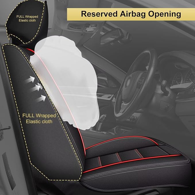 IKABEVEM Car Seat Covers for Ford Taurus 2008-2019 Full Set(5 Seats) | Luxury Fuax Leather, Waterproof, Airbag Compatible, Easy to Install, Scratch‑Resistant Seat Protection, Redline - Image 3