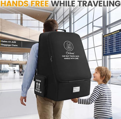 Orzbow Padded Car Seat Travel Bag for Airplane, Carseat Backpack Bag, Black | Universal Fit Carseat & Booster Seat, with Side Pocket, Car Seat Carrier with Shoulder & Waist Strap for Gate Check - Image 7