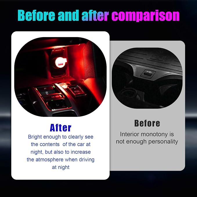 4 PCS USB LED Car Interior Atmosphere Lamp, Portable Mini LED Night Light, Plug-in USB Interface Trunk Ambient Lighting Kit, Universal Interior Car Accessories (Red) - Image 5