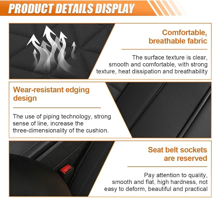 2PCS Luxury Faux Leather Car Seat Cover, Car Seats Cushion, Black | Anti-Slip Waterproof Universal Front Bottom Seat Protector with Storage Pocket for Sedans, SUVs, Trucks, Triangular Pattern - Image 3