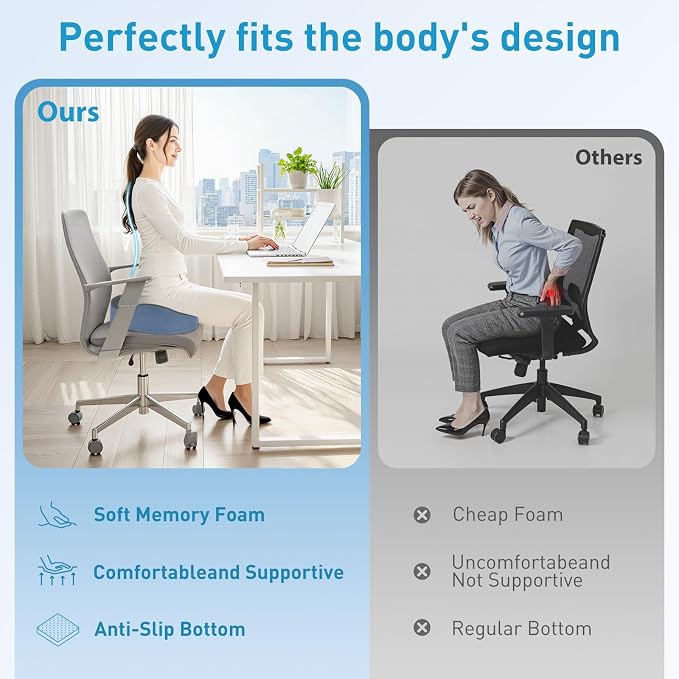 BlissTrends Extra Thick Seat Cushion for Office Chair & Car Seat, Grey&Blue | XX-Large Tailbone & Sciatica Relief, Ergonomic Support, High-Density Memory Foam, Comfort for Extended Sitting - Image 7