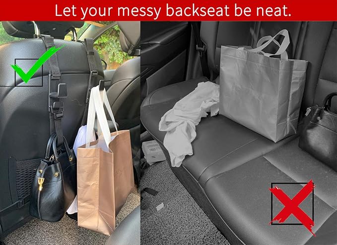 2-Pack Headrest Hooks for Car Universal Interior Auto Vehicle Back Front Seat Hanger Holder Organizer for Handbags Purses Coats and Grocery Bags - Image 6